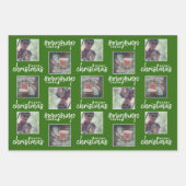 Frohe Weihnachten mit 2 quadratischen Fotos - blau Geschenkpapier Set (Vorderseite)