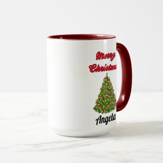 Frohe Weihnachten mit Baum Ihr Name Tasse (VorderseiteRechts)