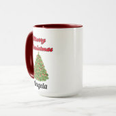 Frohe Weihnachten mit Baum Ihr Name Tasse (Vorderseite Links)