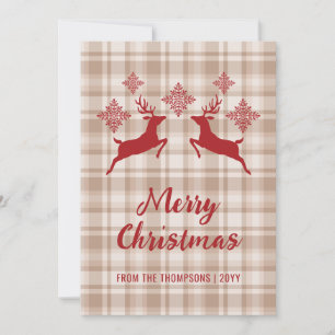 Frohe Weihnachten mit Beige Karo Rot Hirsch Schnee