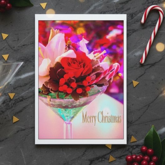 Frohe Weihnachten mit Blumen in Martini-Glas