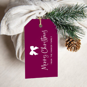Frohe Weihnachten mit Bow Burgunder Wein und Wei Geschenkanhänger
