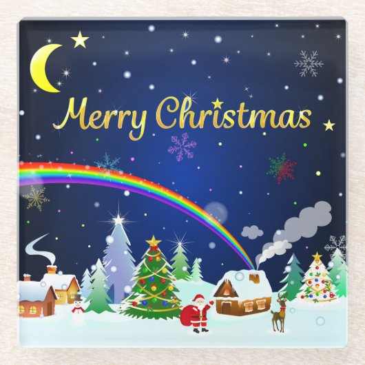 Frohe Weihnachten mit Crescent Moon Glasuntersetzer (Vorderseite)