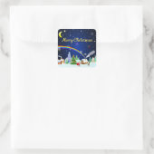Frohe Weihnachten mit Crescent Moon Quadratischer Aufkleber (Tasche)