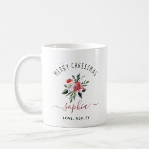 Frohe Weihnachten mit deinem Namen Aquarellblume Kaffeetasse