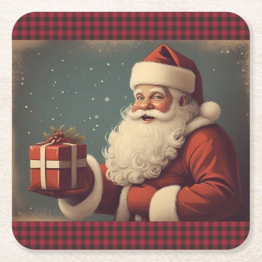 Frohe Weihnachten mit dem Weihnachtsmann Rechteckiger Pappuntersetzer (Vorderseite)