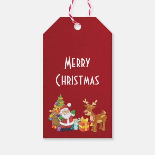 Frohe Weihnachten mit dem Weihnachtsmann und Renti Geschenkanhänger (Vorderseite)