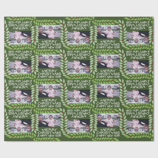 Frohe Weihnachten mit einem horizontalen Foto - gr Geschenkpapier (Flach)