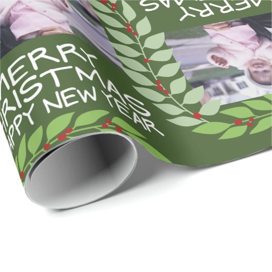Frohe Weihnachten mit einem horizontalen Foto - gr Geschenkpapier (Rolleneckpunkt)
