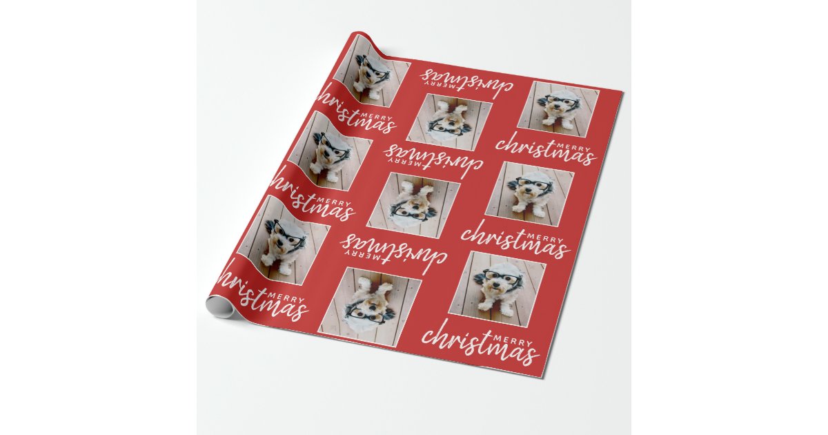 Frohe Weihnachten Mit Einem Quadratischen Foto Geschenkpapier Zazzle De