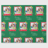 Frohe Weihnachten mit einem Rahmen Foto grün Geschenkpapier (Flach)