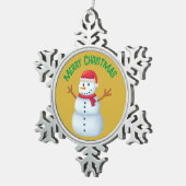 Frohe Weihnachten mit einem Schneemann | Schneeflocken Zinn-Ornament (Rechts)