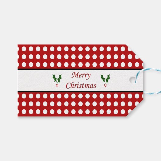 Frohe Weihnachten mit einem Tupfenmuster Geschenkanhänger (Vorderseite (Horizontal))