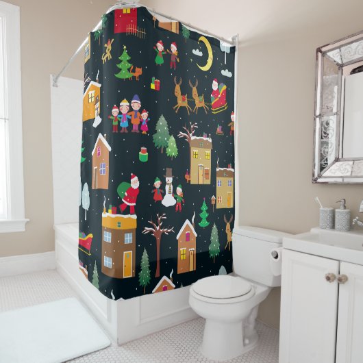 Frohe Weihnachten mit einer fröhlichen Familie und Duschvorhang (Beispiel)