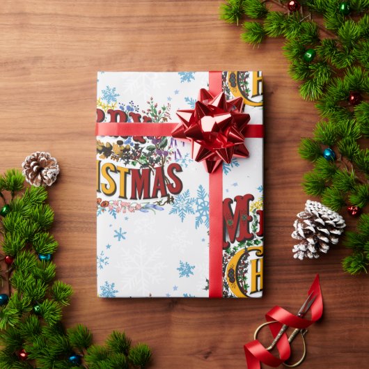 Frohe Weihnachten mit Eisblauen Schneeflocken Geschenkpapier (Feiertagsgeschenk)