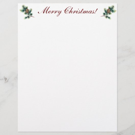 Frohe Weihnachten mit Evergreen Twigs and Cones Briefbogen (Vorderseite)