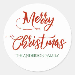 Frohe Weihnachten mit Familienname Runder Aufkleber