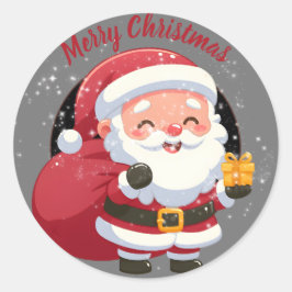 Frohe Weihnachten mit Geschenk auf schwarz und gra Runder Aufkleber
