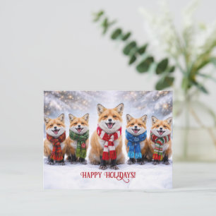 Frohe Weihnachten mit glücklichen Füchsen im Schne Postkarte