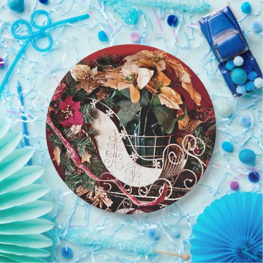 Frohe Weihnachten mit Gold Sleigh Pappteller (Party)