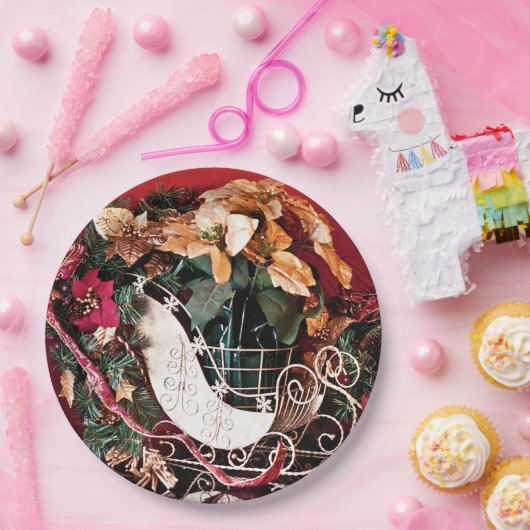 Frohe Weihnachten mit Gold Sleigh Pappteller (Party)