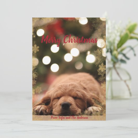 Frohe Weihnachten mit goldenem Schneeflockenrahmen (Stehend Vorderseite)