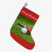 Frohe Weihnachten mit Golf und Geschenk auf Grün Kleiner Weihnachtsstrumpf (Vorderansicht (hängend))