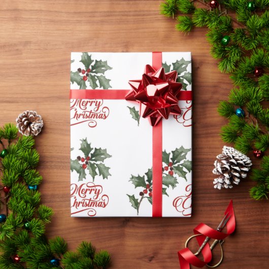 Frohe Weihnachten mit grünem Branches Umschlagpapi Geschenkpapier (Feiertagsgeschenk)