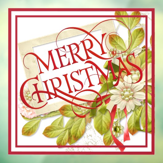 Frohe Weihnachten mit grünen Florals Fensteraufkleber (Blatt 3)