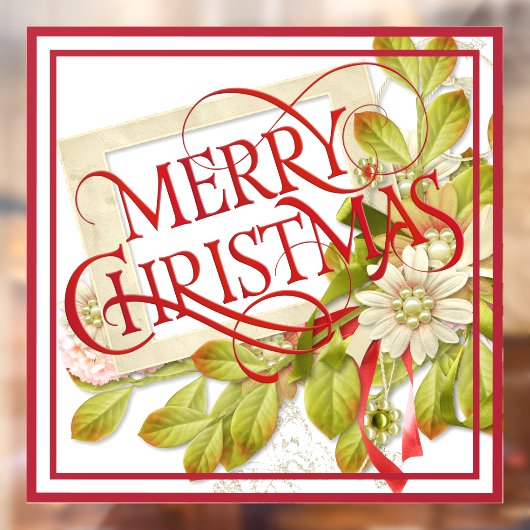 Frohe Weihnachten mit grünen Florals Fensteraufkleber (Blatt 2)