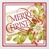 Frohe Weihnachten mit grünen Florals Fensteraufkleber (Blatt)