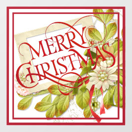 Frohe Weihnachten mit grünen Florals Fensteraufkleber