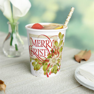 Frohe Weihnachten mit grünen Florals Pappbecher