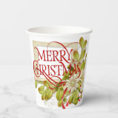 Frohe Weihnachten mit grünen Florals Pappbecher (Rückseite)