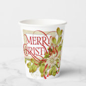 Frohe Weihnachten mit grünen Florals Pappbecher (Vorderseite)