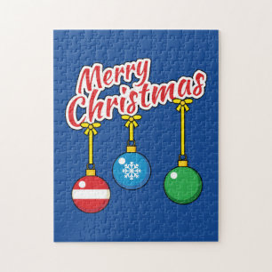 Frohe Weihnachten mit hängenden Kugeln Puzzle