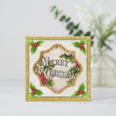 Frohe Weihnachten mit Holly Christmas Flat Card (Stehend Vorderseite)