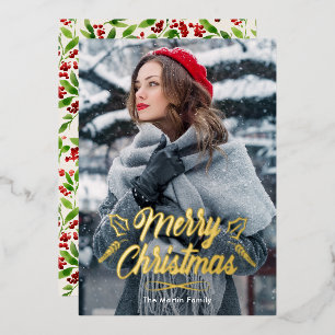 Frohe Weihnachten mit Ivory Botanical Print Foto Folieneinladung