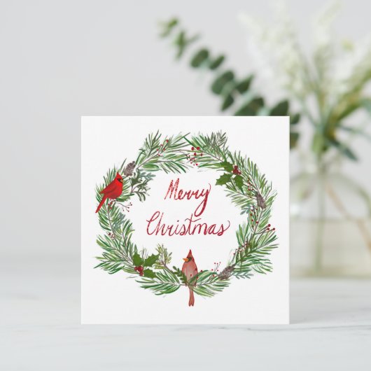 Frohe Weihnachten mit Kardinälen im Kraut (Stehend Vorderseite)