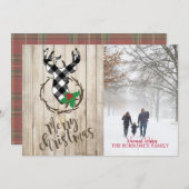 Frohe Weihnachten mit Karierter Hirschfoto-Karte (Vorne/Hinten)