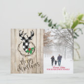 Frohe Weihnachten mit Karierter Hirschfoto-Karte (Stehend Vorderseite)