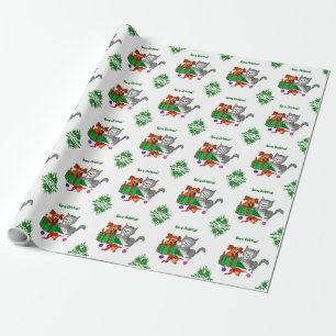 Frohe Weihnachten mit Katze und Hund Geschenkpapier