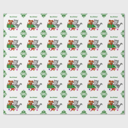 Frohe Weihnachten mit Katze und Hund Geschenkpapier (Flach)