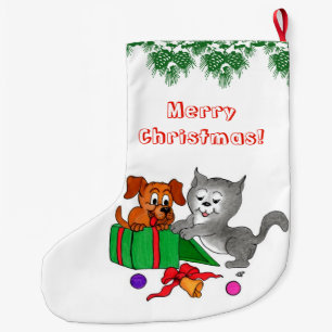 Frohe Weihnachten mit Katze und Hund Großer Weihnachtsstrumpf
