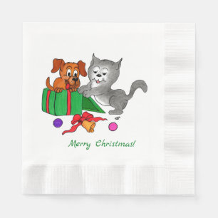 Frohe Weihnachten mit Katze und Hund Serviette