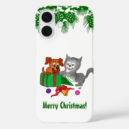 Frohe Weihnachten mit Katze und Welpe Case-Mate iPhone Hülle (Rückseite)
