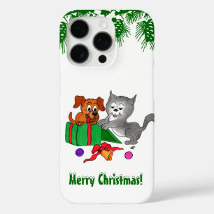 Frohe Weihnachten mit Katze und Welpe iPhone 16 Pro Hülle