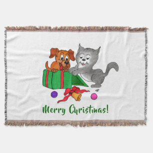 Frohe Weihnachten mit Katze und Welpe Decke