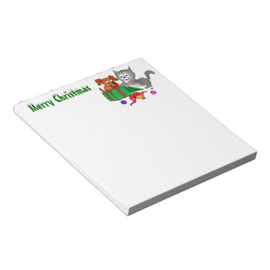 Frohe Weihnachten mit Katze und Welpe Notizblock (angewinkelt)