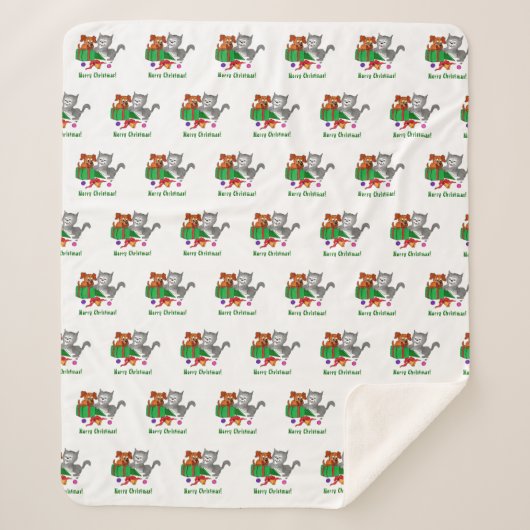 Frohe Weihnachten mit Katze und Welpe Sherpadecke (Vorderseite)